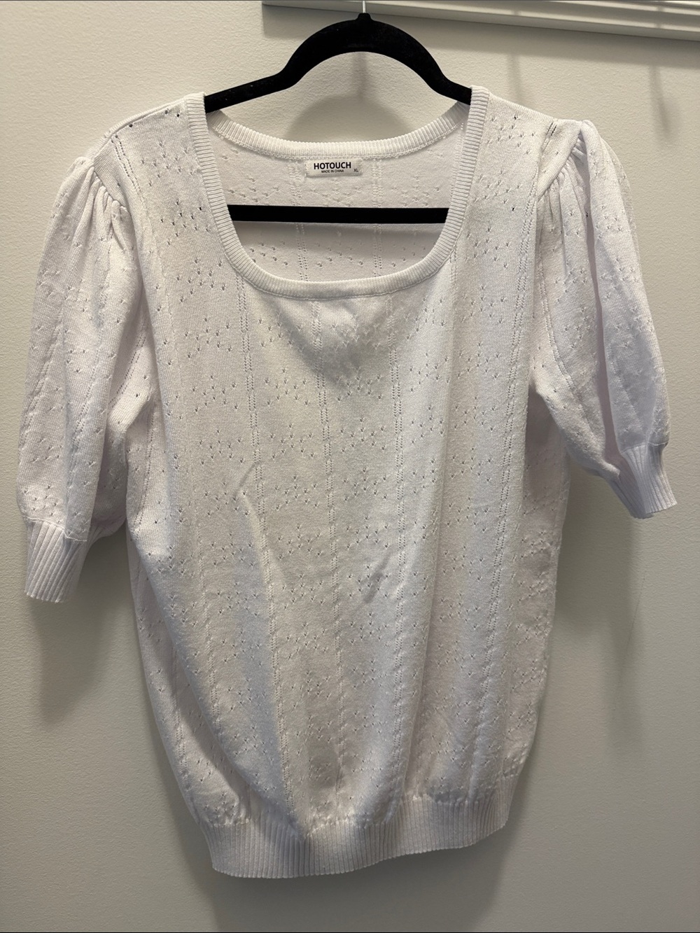Hotouch White Short-Sleeve Eyelet Knit Top